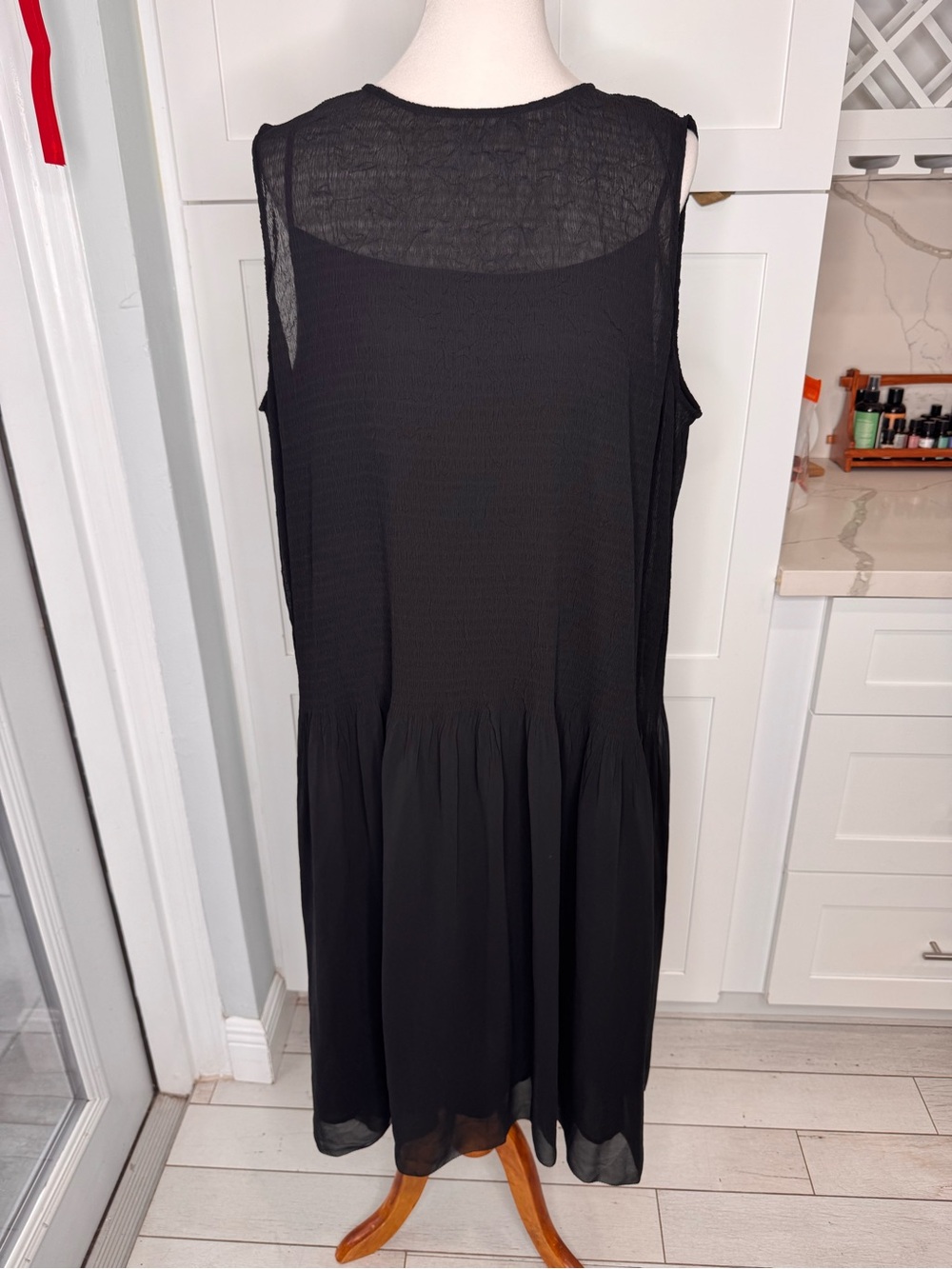 Eileen Fisher Dress NWT Crinkle Pleat Dress Black Size XL X-Large Silk Slip